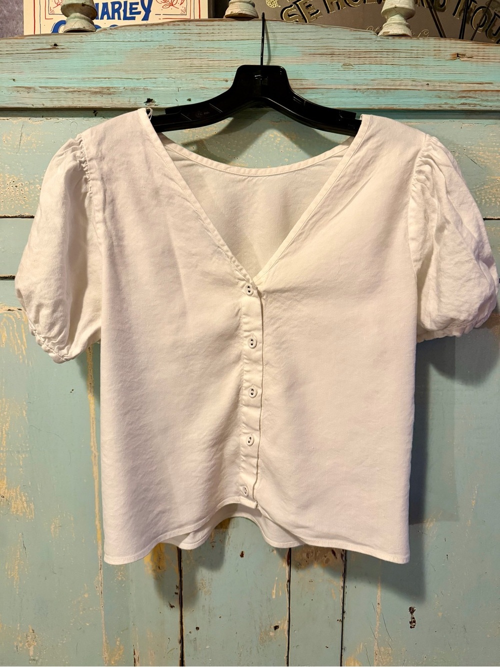 ANTONIO MELANI White Puff-Sleeve Cotton Top - Buttoned Up Back